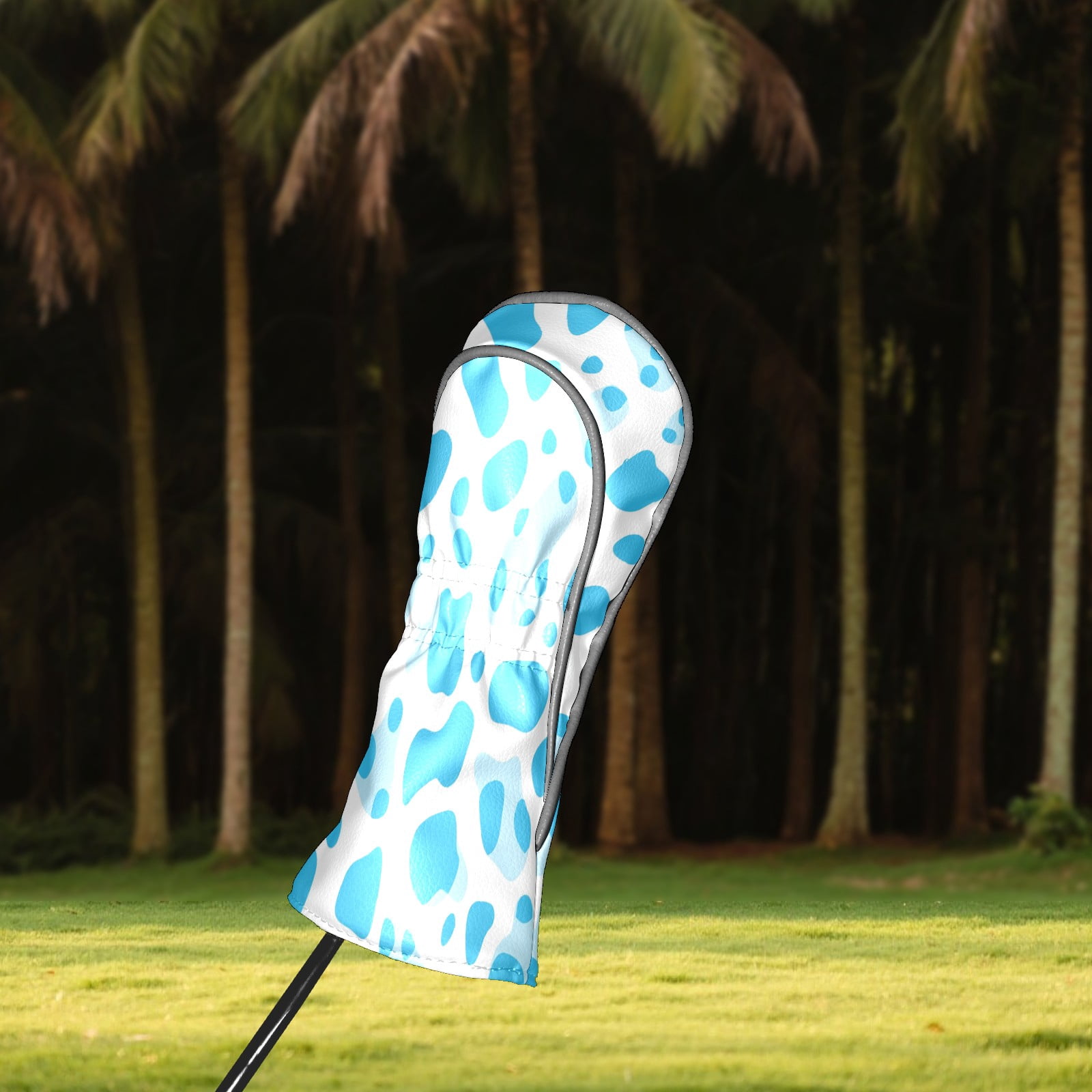 Golf Club Covers PU Leather Waterproof Head Covers for Fairway Woods Hybrids Blue Polka Dots