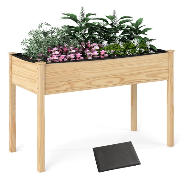 Costway Wooden Raised Vegetable Garden Bed Elevated Grow Vegetable Planter