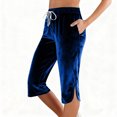 thumbnail image 2 of FRSASU Womens Capri Pants Knee Length Velvet Capris Spring Summer Straight Leg Loose Beach Shorts with Pockets Blue S(S), 2 of 7