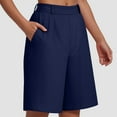thumbnail image 6 of vigerkar Bermuda Shorts for Women High Waisted Linen Dressy Casual Pleated Wide Leg Summer Shorts with Elastic Waist Navy, L, 6 of 9