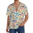 thumbnail image 3 of Naloa Famous Places Men's Loose Fit Cuban Collar Short-Sleeve Shirt with Button-down and Chest Pocket for Everyday Wear Outings - Large, 3 of 7