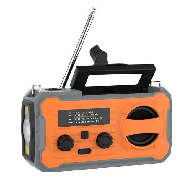 BotaniNest 4 Color Solar & Hand Crank Emergency Radio With 8000mAh Power Bank IPX3 Water FM/AM/WB Receiver & LED Flashlight (Model 328) Orange/Green/Black/Gray