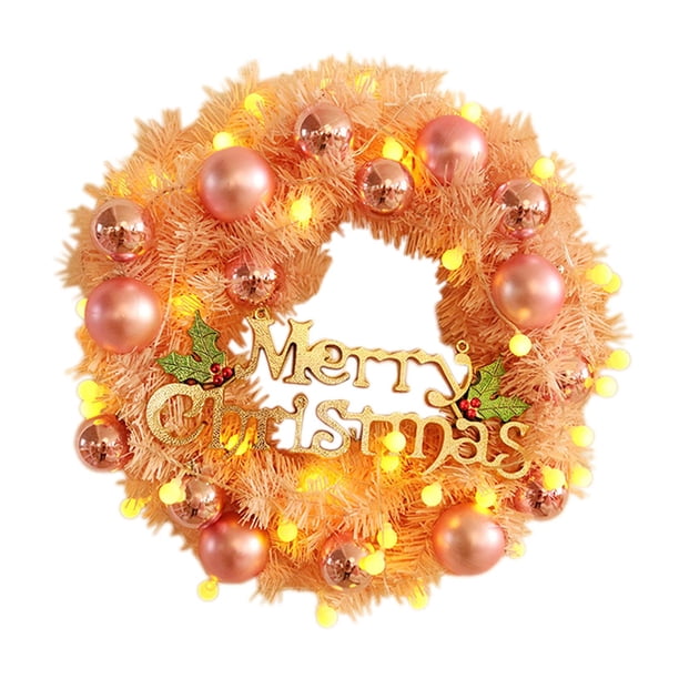 Corona de Navidad rosa 2023, guirnalda navideña decorativa para Festival, corona navideña decorativa con lámpara de luz para oficina, porche de boda 40cm BLESIY Guirnalda navideña