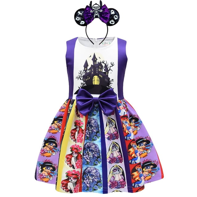 Vestido de princesa de las niñas de Disney Mickey Halloween calabaza sin mangas sirena Ariel disfraz Vestido para niños fiesta de cumpleaños vestido de graduación 2T (Tag100) Gao Jinjia LED