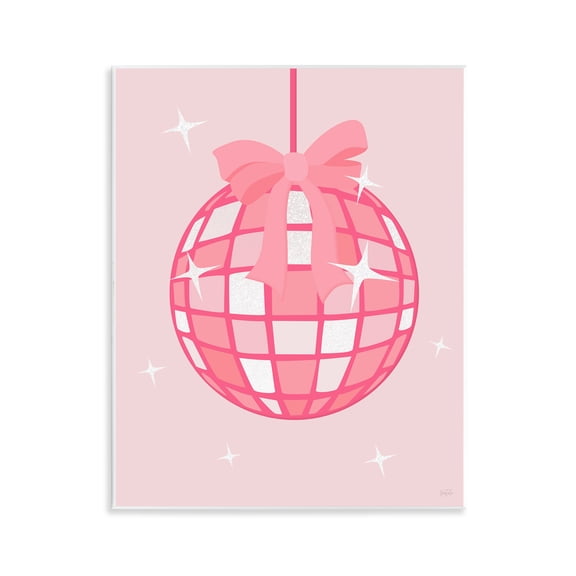 Stupell Industries Pink Disco Ball with Ribbon Music Painting Unframed Art Print Wall Art, 11 x 14