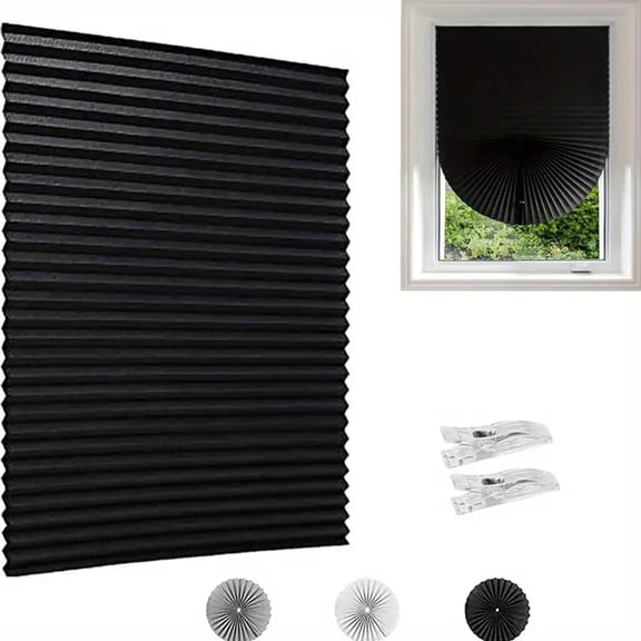 Unbranded Cordless Blackout Fabric Pleated Window Shades, Black 35" x 16"