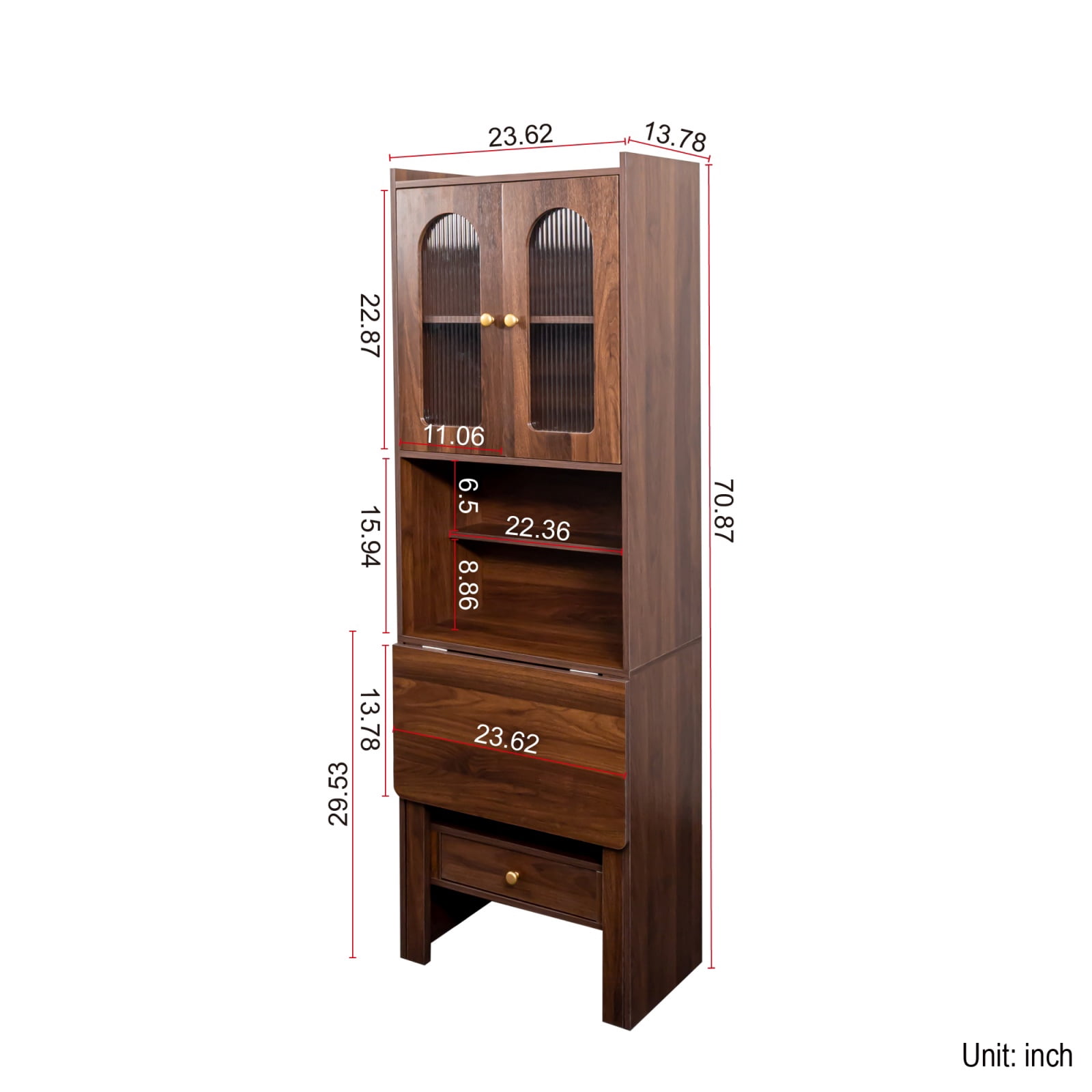 Fold-Out Convertible Writing Table, Space-Saving Desk Cabinet with Shelf & Drawer, Multi-Function Home Office Workstation