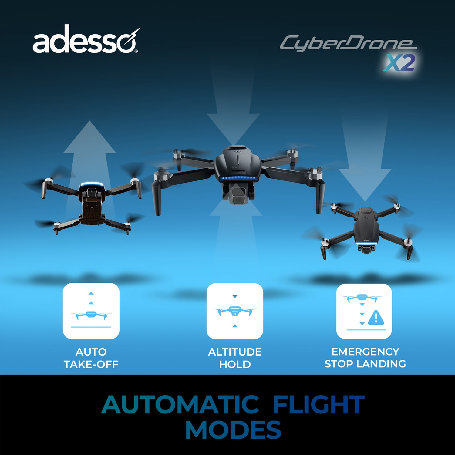 Adesso CyberDrone X2 1080p Drone with FPV Camera, Gimbal, and Remote, CyberDrone X2