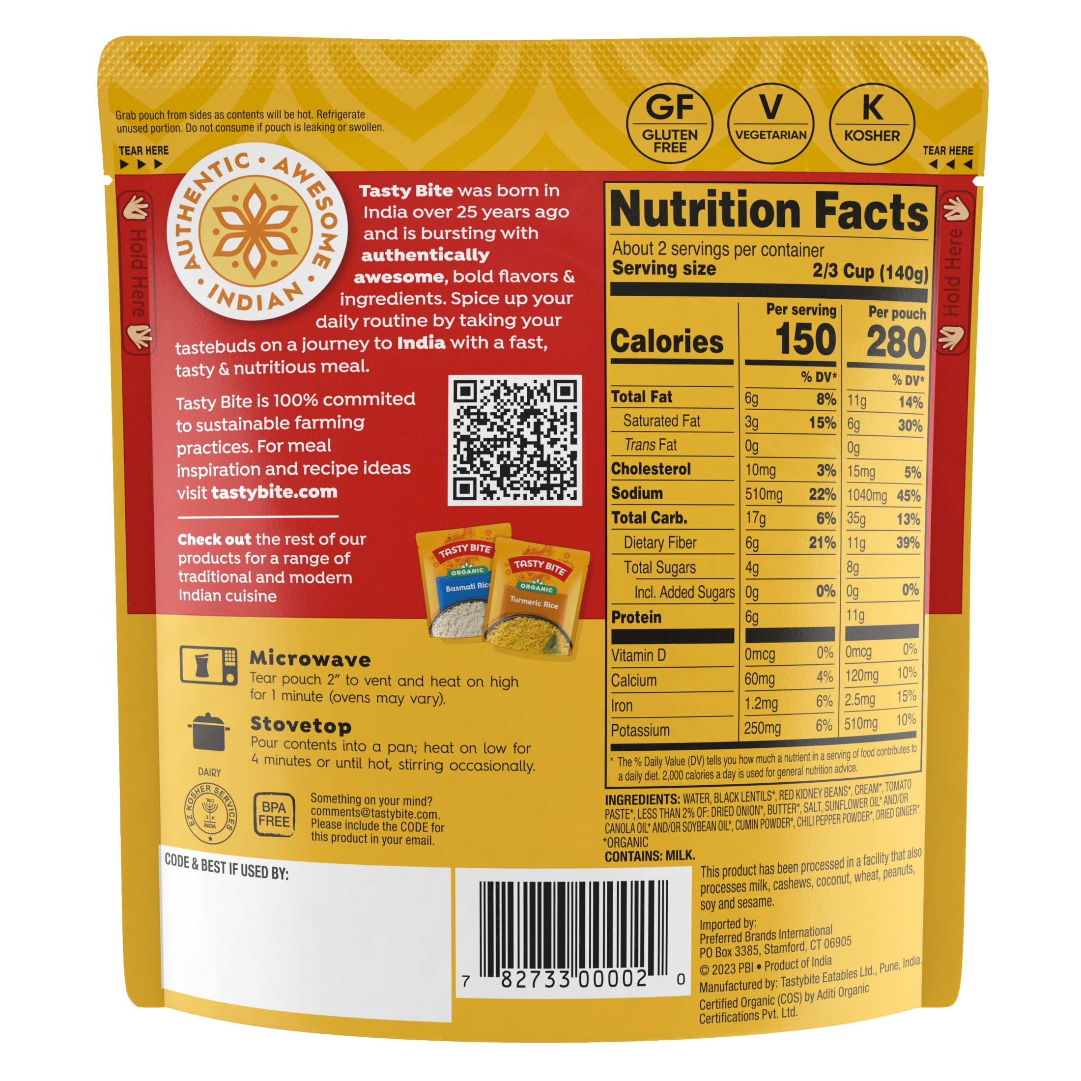 (6 pack) Tasty Bite Organic Madras Lentils 10oz - Savory lentil curry