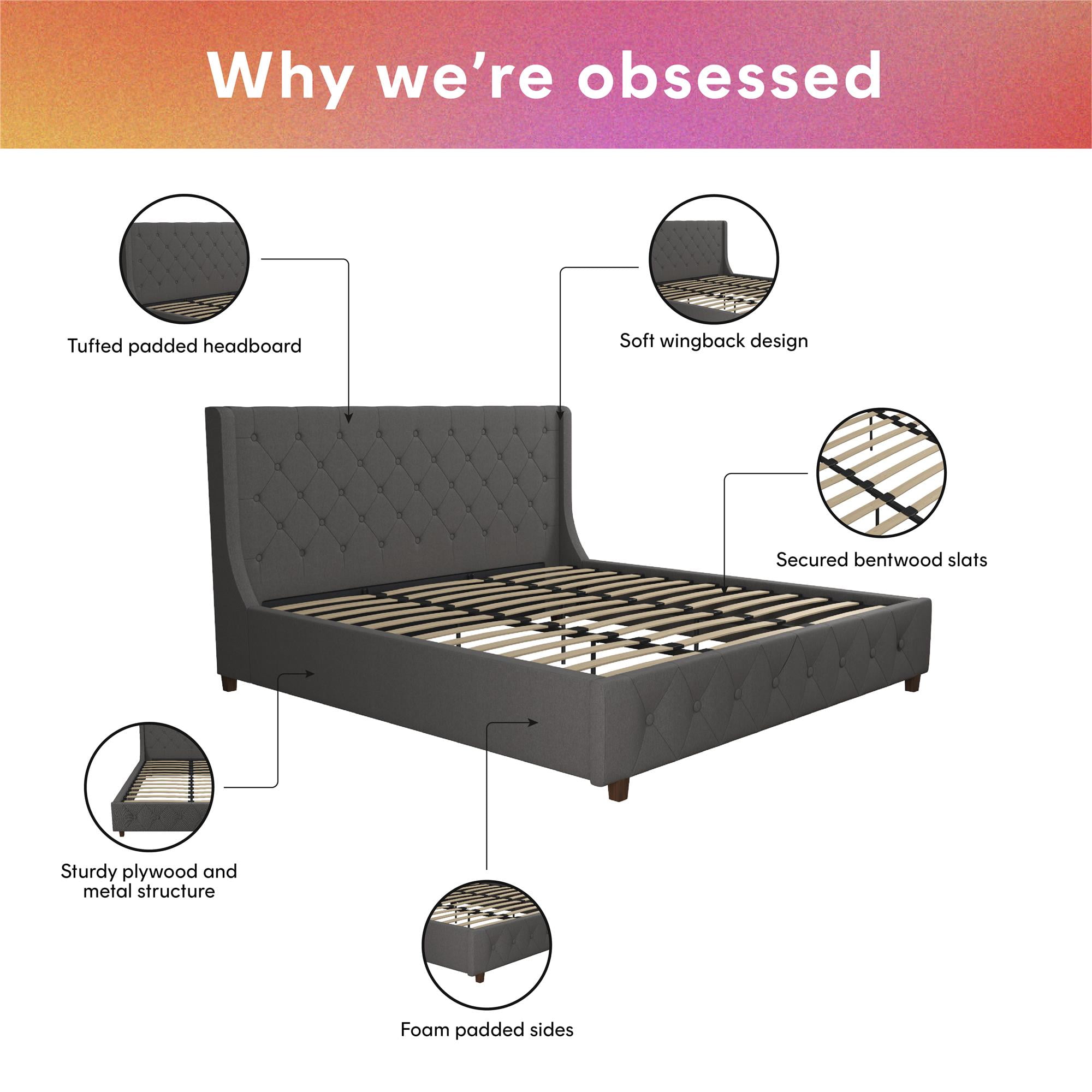CosmoLiving by Cosmopolitan Mercer Upholstered Bed, King, Gray Linen