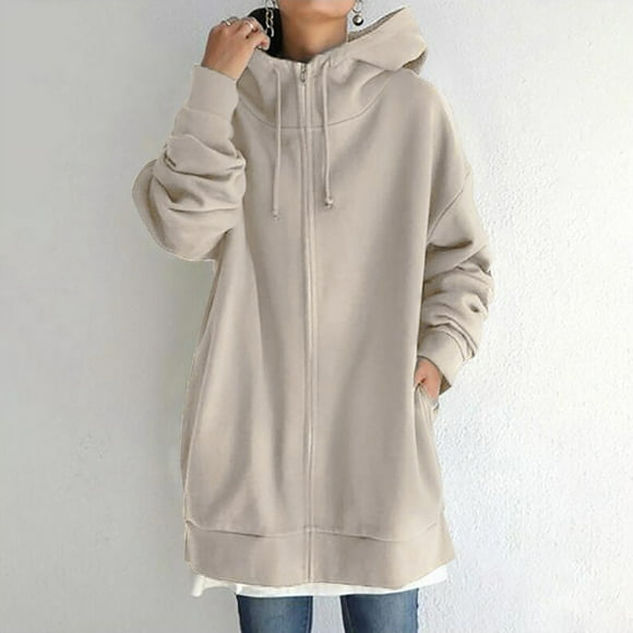 cllios Womens Long Hoodies Solid Zip Up Plus Size Sweatshirt Jacket Long Sleeve Oversized Casual Hooded Outwear Coat