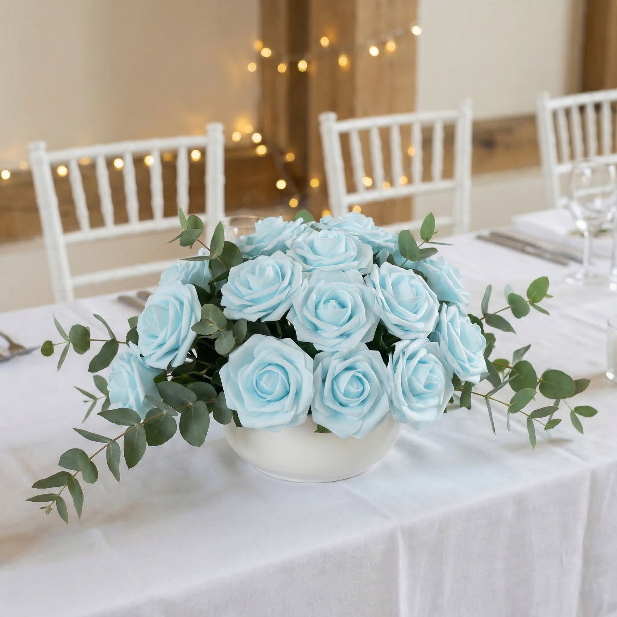 Unique Bargains Artificial Detachable Rose Silk Flower Azure 7.1"
