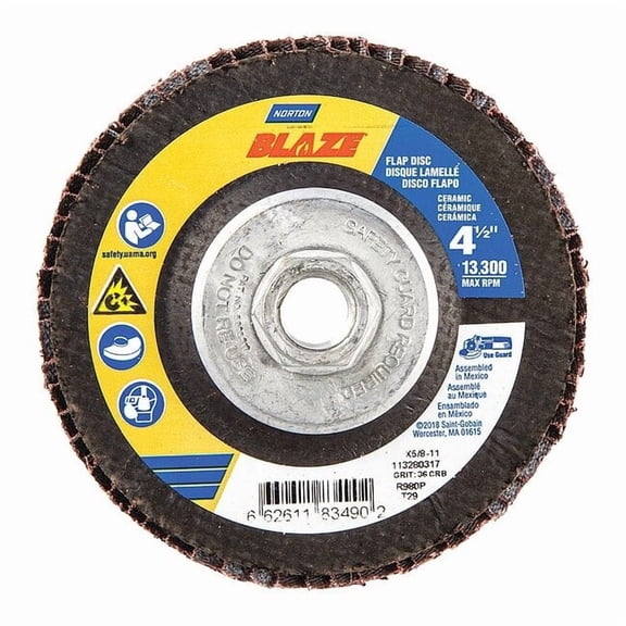 Norton Abrasives Arbor Flap Disc, 4-1/2, 36, Extra Coarse 66261183490