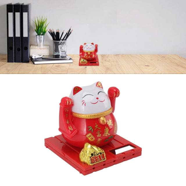 Solar Powered Waving Cat, Light Sensing Desktop Decoration Lucky Fortune Cat Plastic Beautiful Appearance For Home
