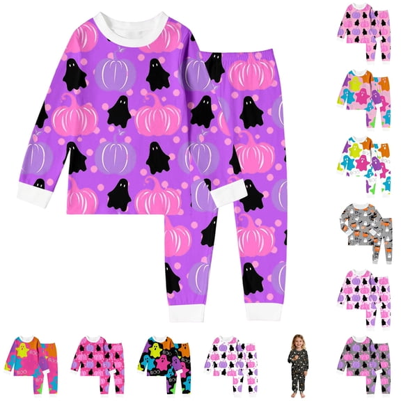 Miaoju Cotton Halloween Pajamas Size 14 Pjs Pumpkin Print Long Sleeve Top Pants Pajama Set Fashion Sports Top 2 Piece Pajama Outfits