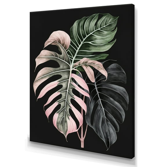 Designart Pink And White Philodendron Leaf II Canvas Wall Art