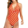 thumbnail image 2 of WREESH Womens One Piece Swimsuits Fashion Casual Polka Dot Print Waist Slim Wave Point Printing Bikinis Sets Sleeveless Bathing Suits Orange, 2 of 8