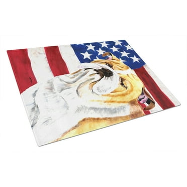 Caroline's Treasures Flag with Bulldog English Glass Cutting Board Large