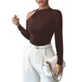 thumbnail image 3 of Camiseta Elegante Asimétrica con Cuello Alto, Hombros Descubiertos y Decoración Metálica para Mujer, Camisas Fruncidas de Larga Caqui XXL, 3 of 8