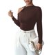 thumbnail image 3 of Camiseta Elegante Asimétrica con Cuello Alto, Hombros Descubiertos y Decoración Metálica para Mujer, Camisas Fruncidas de Larga Caqui XXL, 3 of 8