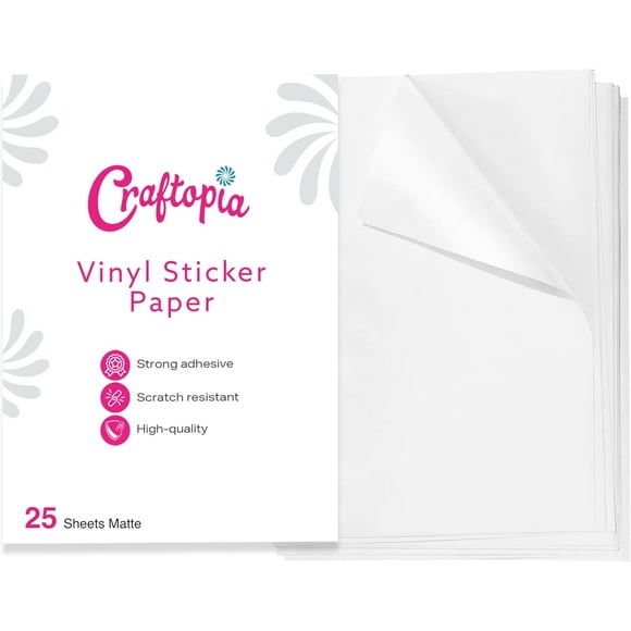 Papier Autocollant Vinyle Imprimable Shiqi - 8.5 x 11 Pouces, Ensemble de 25 - Feuilles de Vinyle Durables et Résistantes à l'Eau - Papier Autocollant pour Étiquettes de Produits, Lettrages Vinyles et Projets DIY - Blanc