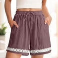 thumbnail image 3 of Bloomae Womens Linen Shorts Summer Casual Loose Drawstring Elastic Waist Beach Vacation Comfy Shorts Lightweight Lace Floral Crochet Eyelet Trim Boho Short Pants with Pockets Purple XL, 3 of 10