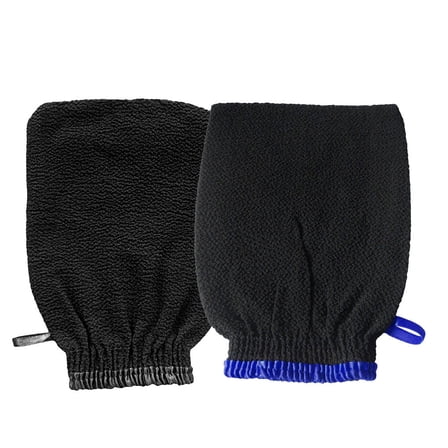 HEMOTON Set of 2 Black Exfoliating Scrub Gloves for Men, Bath Mitts for Deep Skin Cleansing