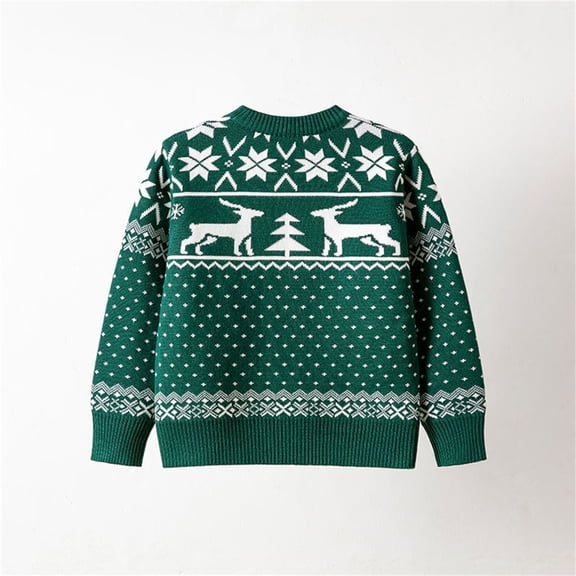 XIMIN Kid Boys Girls Christmas Sweater Slim Fit Round Neck Reindeer Snowflakes Ugly Long Sleeve Waffle Textured Knitted Xmas Jumper Sweater Pullover