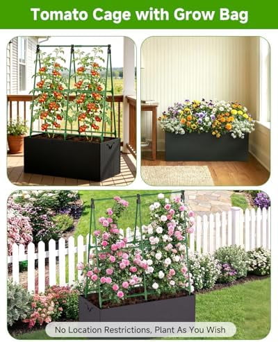 Cucumber Trellis with for Climbing Plants, A-Shape Garden Trellis with Grow Bags, Metal Plant Trellis with Garden Netting for Vegetables Flowers Fruits