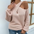 thumbnail image 2 of Mrat Fall Tops for Women 2024 Trendy Women Fashion Round Neck off the Shoulder Long Sleeve Solid Sweater Tee Tops Women's Ribbed Knit Sweater S-5 Pink-A M, 2 of 6
