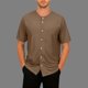 thumbnail image 2 of Mens Botón Camisa Color Sólido Cuello en V Manga Corta Sobredimensionado Transpirable Cardigan Superior, Largo Cardigan Hombres Desgaste Deportivo Casual, 2 of 8