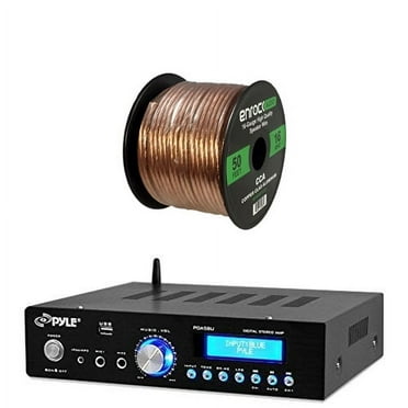 Pyle PDA5BU Amplifier Receiver Stereo, Bluetooth, AM/FM Radio, USB Flash Reader, Aux input (3.5mm) LCD Display, 200 Watt - Bundle With Enrock 50ft 16g Speaker Wire