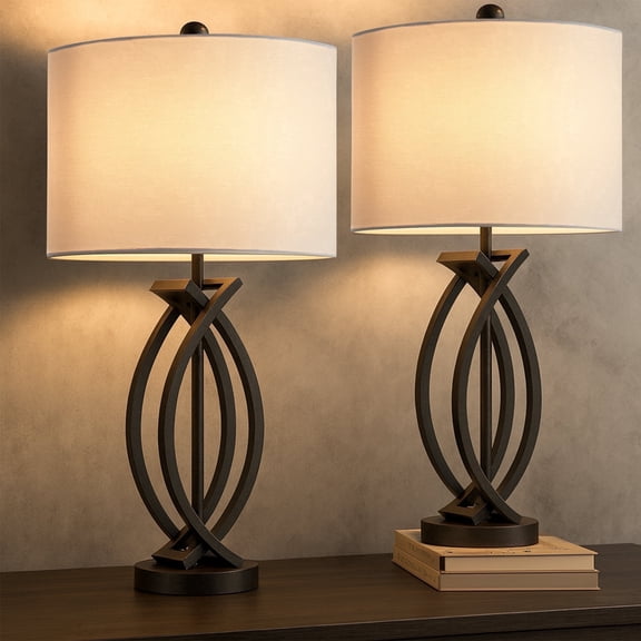 Maxax 26" Table Lamps for Living Room Set of 2, Dimmable Black Lamps for Bedroom Nightstand, Industrial Metal End Table Lamps