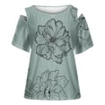 thumbnail image 4 of Tops con estampado de flores recortadas en el hombro de manga corta con cuello redondo a la moda para mujer Fridja bn6154, 4 of 5