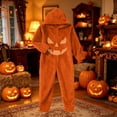 thumbnail image 3 of Axiiglly Halloween Jumpsuits for Women Flannel Long Sleeve Hooded Pumpkin Print Loungewear Casual Loose Party Jumpsuits S-2XL, 3 of 6