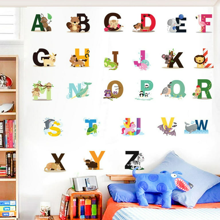 6 pieces of alphanumeric wall stickers color animal ABC wall stickers decals  puzzle wall stickers children's classroom 