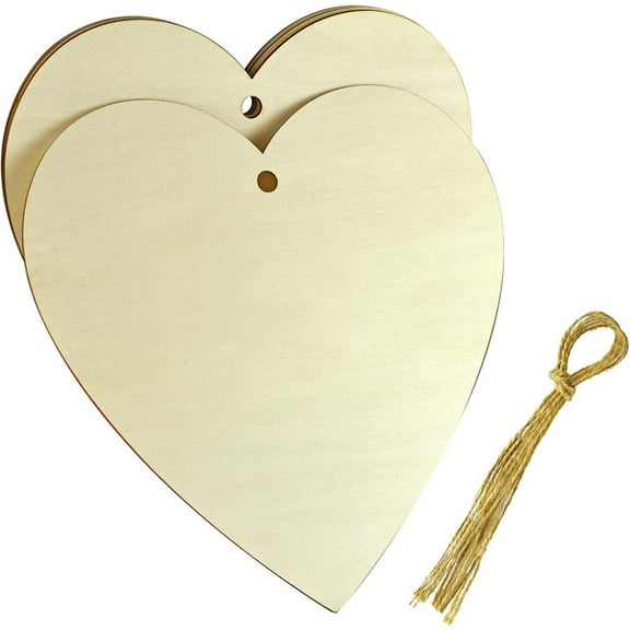PEACNNG 4 Pieces Natural Wooden Hearts, Large Wood Heart Slices Unfinished Predrilled Wood Hearts Ornaments for DIY Crafts