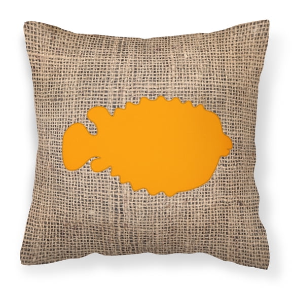 Carolines Treasures BB1016-BL-OR-PW1818 Fish - Blowfish Burlap and Orange   Canvas Fabric Decorative Pillow BB1016 18H