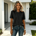 thumbnail image 4 of T Shirts for Women Short Sleeve Crewneck Cotton Tops Summer Casual Breathable Basic Tee Tshirt Black M, 4 of 6