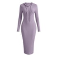 thumbnail image 7 of Levmjia Womens Solid Color Hooded Midi Dress Drawstring Long Sleeve Slim Bodycon Hoodie Dress Stretchy Casual Outfit Daily Autumn Winter Leisure, 7 of 7