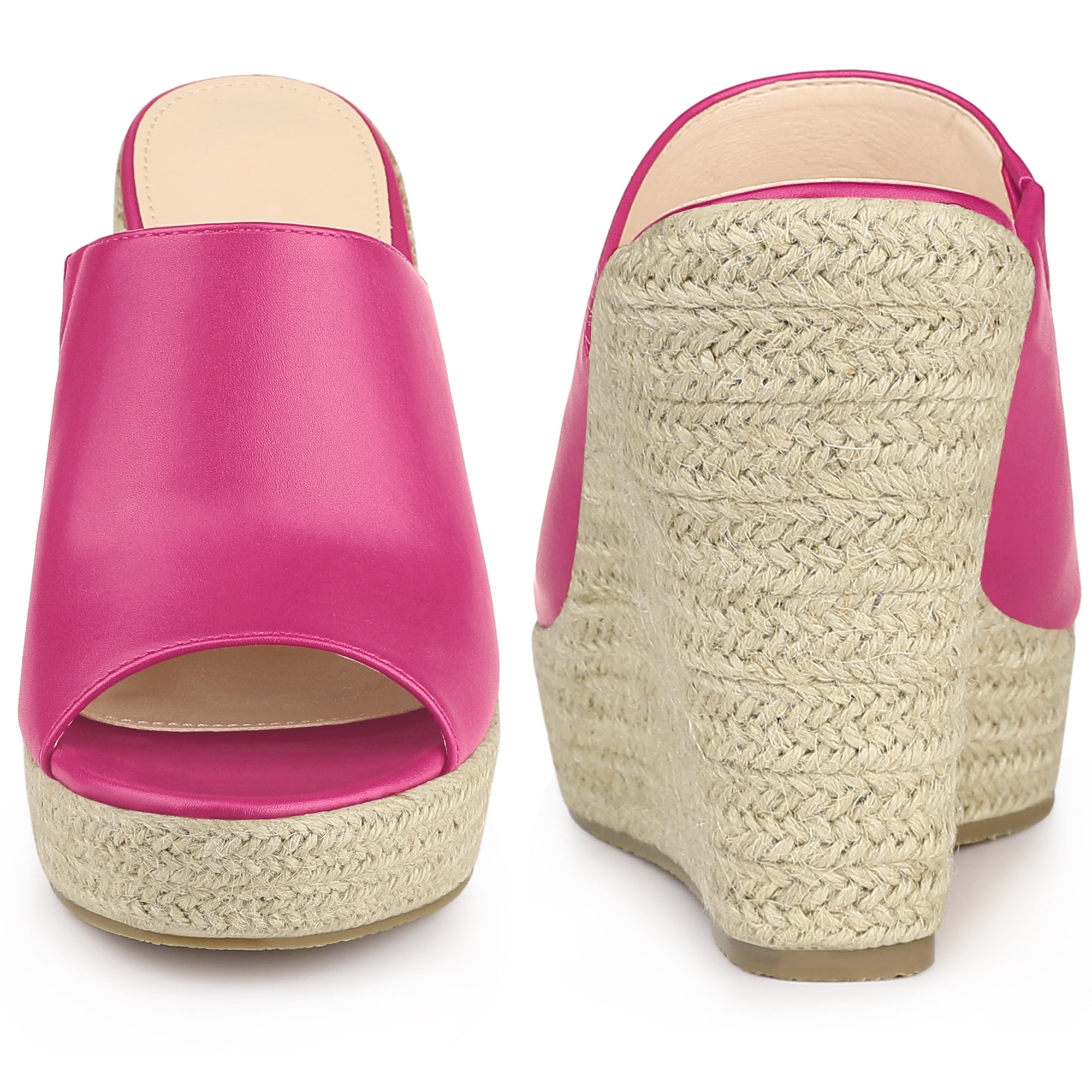 DARING DIVA Women's Open Toe Espadrille Wedge Heel Platform Slide Sandal Hot Pink 6