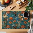 thumbnail image 2 of Orange Green Spring Floral Placemats Set of 8, Vintage Botanical Summer Flower Placemats for Dining Table, Place Mats for Kitchen Tabletop, Waterproof Wipeable Dining Table Mats Set, 2 of 9