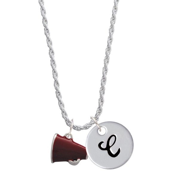 Delight Jewelry Silvertone Small Maroon Megaphone Silvertone Script Initial Disc - C - Charm Necklace, 20"+3"