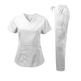 thumbnail image 1 of Dagacci Medical Uniform Women's Scrub Set Natural Stretch Y-Neck Stitch Tape Top and Pants (White,X-Large), 1 of 4