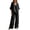 Black, variant on Unir Pant Suits For Women Summer Linen‑Look Two‑Piece Set, V‑Neck Batwing Short Sleeve Shirt And Loose Wide‑Leg Trousers,S‑XXL,Practical Casual Mother Of The Bride Pant Suits