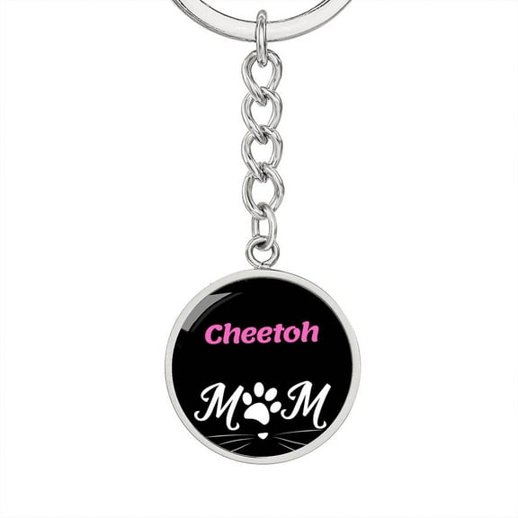 Cheetoh Cat Mom Keychain Stainless Steel or 18k Gold Circle Pendant