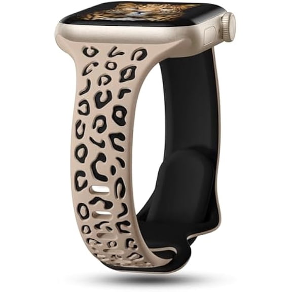 Slim Leopard Engraved Bands Compatible with Apple Watch Band 41mm 40mm 38mm 49mm 46mm 45mm 44mm 42mm Women, Cheetah Silicone Strap for iWatch Series 10 9 8 7 6 5 4 3 2 1,Ultra,SE