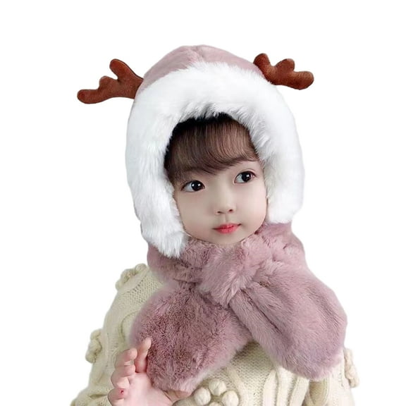 Godderr 2-8Y Kids Toddler Boys Girls Winter Hat Baby Fleece Ski Cap Cute Thickened Fleece Scarf One Piece Hat Warm Windproof Ear