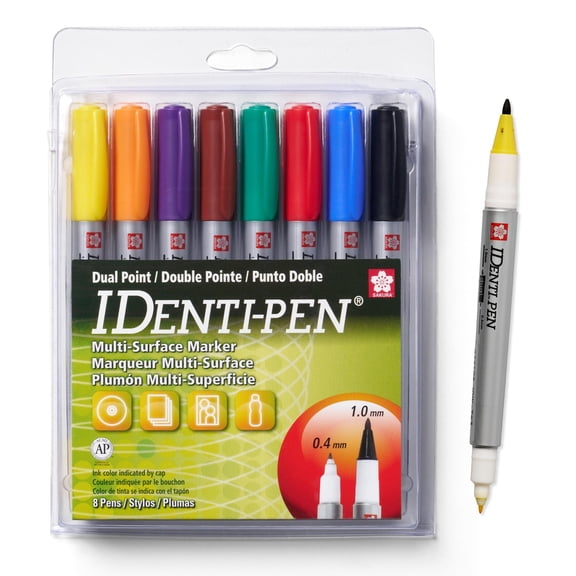 Sakura IDenti-Pen Permanent Markers - Dual Tip Markers , Adults, and - Assorted Colored Ink - 8 Pens