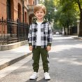thumbnail image 2 of HCNTES Boys Clothes Long Sleeve Flannel Plaid Hoodie Sweatshirt Tops And Casual Stretch Pants Plaid Hoodie Set 2PCS Kids Boys Fall Winter Outfits Sets 1 2 3 4 5 6 7 8 9 Years, 2 of 5